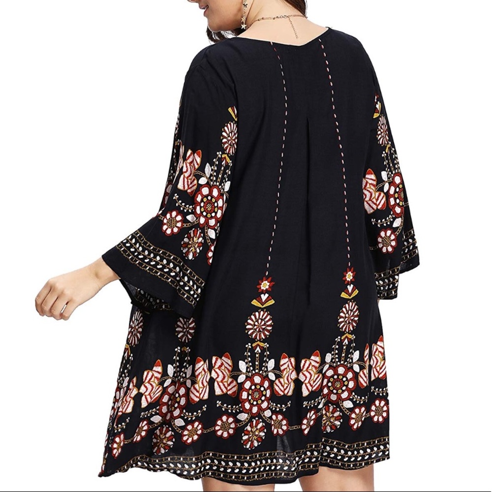 Plus Size Boho print Swing Babydoll Dress, 0-3X - Picture 3 of 7